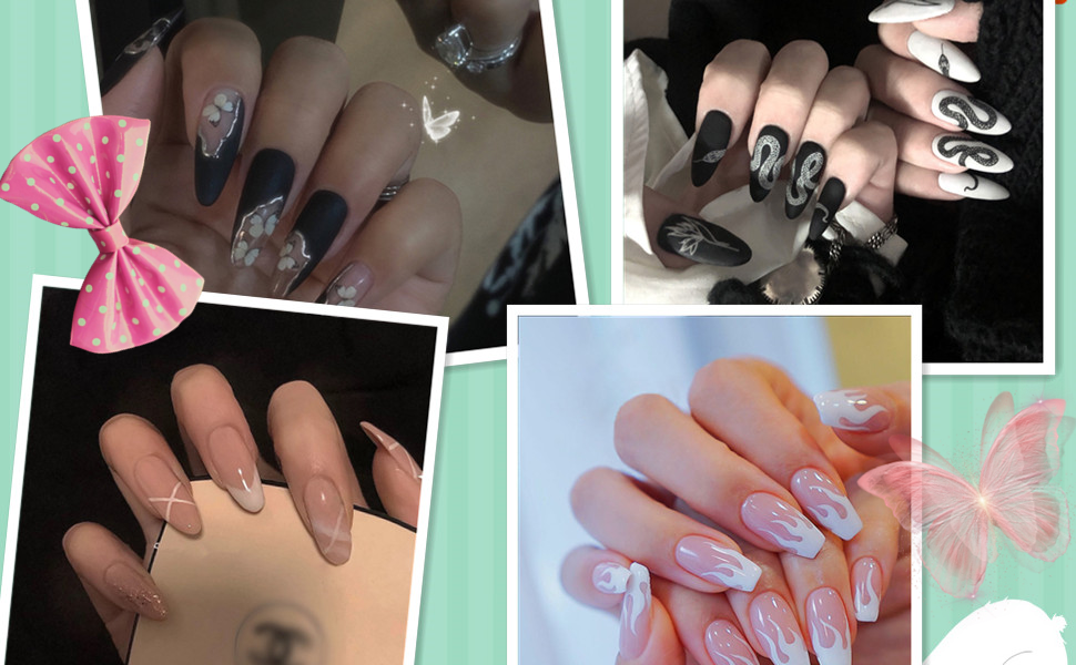 False Nails Swirlh Almond Design Artificial Press On Full Cover Artificial Fake Nail Tips Manicure 